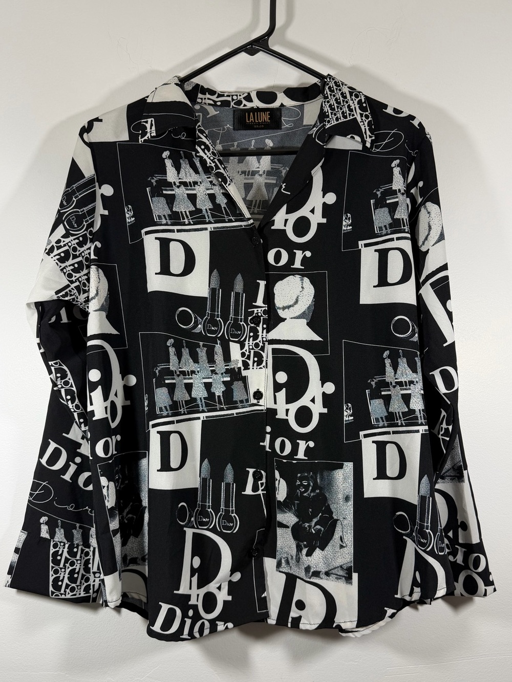 Lalune Classic Closet Black & White Dior Print Button-Up Shirt